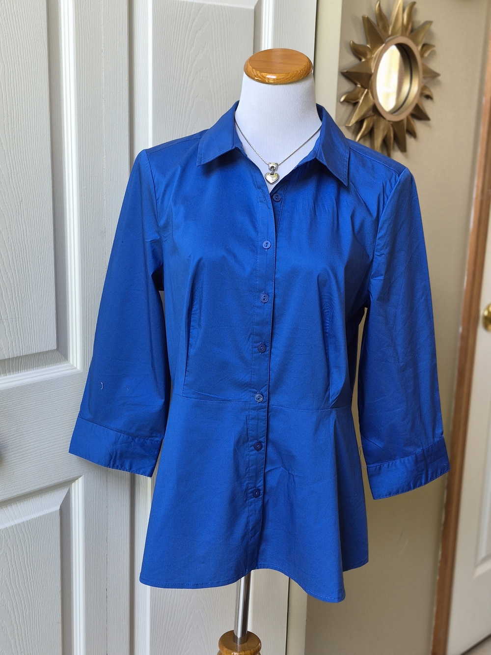 Classic Button-Down Peplum Shirt in Royal Blue